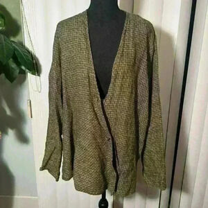 FLAX 100% Linen Top Wrap Style Basket Weave Print Lagenlook Hippie Contemporary